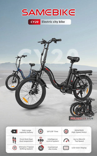 SAMEBIKE CY20 Foldable Electric Bicycle 250W 36V 20 Inch Tires 7 Speed UK