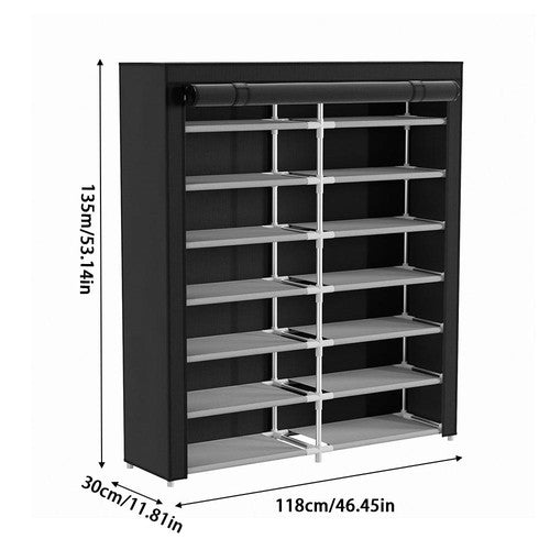 7-Tier Metal Shoe Rack Double-Row Cabinet Roll-Up Dustproof 118x30x135cm UK