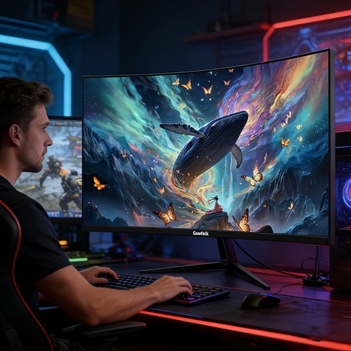 Gawfolk 32 Inch Curved Gaming Monitor 2K QHD 180Hz 1800R FreeSync VESA HDMI UK