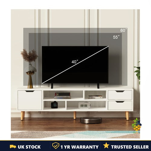 Modern TV Unit Stand Cabinet 140cm 4 Open Shelves Drawer for 55in TV Media UK