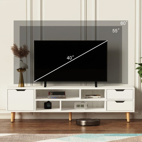 Modern TV Unit Stand Cabinet 140cm 4 Open Shelves Drawer for 55in TV Media UK