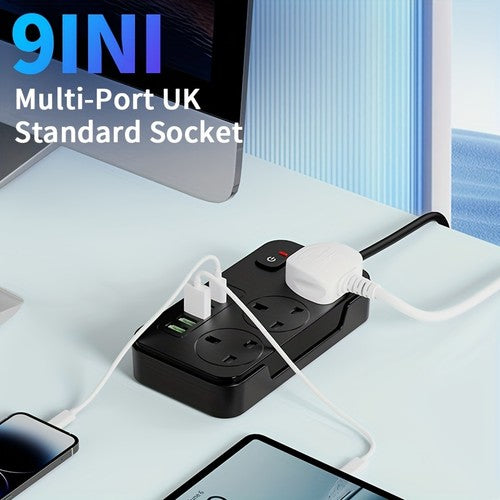 9-in-1 Power Socket Surge Protector 3 AC + 6 USB 13A 3250W 2m Extension UK
