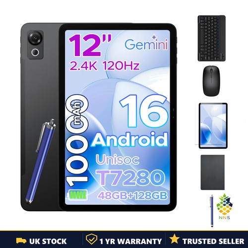 NNS P12 12in Android Tablet 8GB 128GB 5G 120Hz 2.4K 10000mAh + Keyboard UK