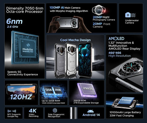 DOOGEE S200 5G Rugged Phone Dimensity 7050 12GB RAM 256GB ROM 100MP Android