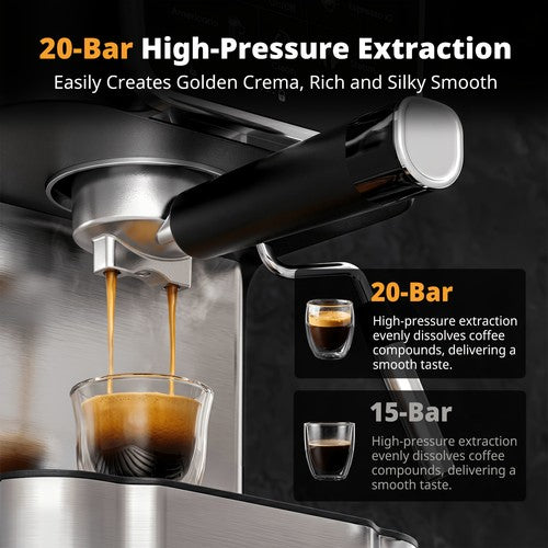 20 Bar Espresso Machine Steam Milk Frother Touch Screen 1.8L Latte Cappuccino UK