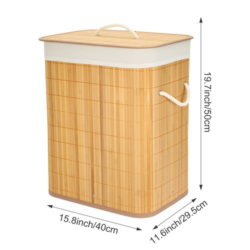 60L Bamboo Laundry Basket Foldable Storage Hamper with Handles Detachable UK