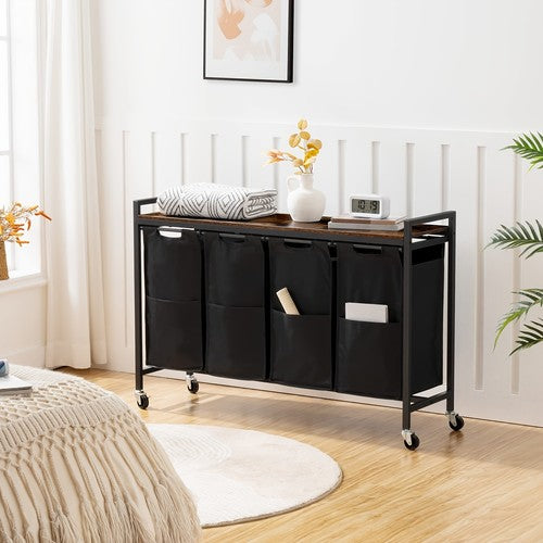 Laundry Basket Storage Cart with 4 Removable Oxford Bags Wheels Rolling Trolley