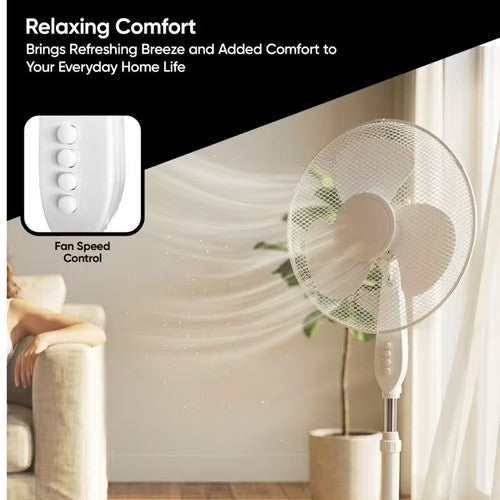 Premium 16" Pedestal Fan White Oscillating 3 Speed Quiet Adjustable Standing UK