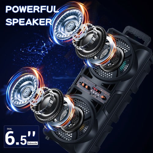 2800W Bluetooth Party Speaker Dual 6.5in Woofers Party Lights Karaoke Mic USB UK