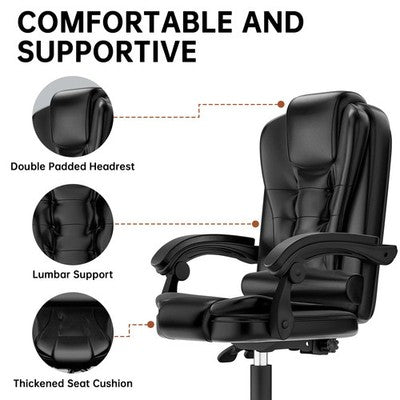 GartistGO Executive Office Chair High Back Desk Ergonomic Recliner Gray Black