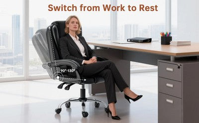 GartistGO Executive Office Chair High Back Desk Ergonomic Recliner Gray Black