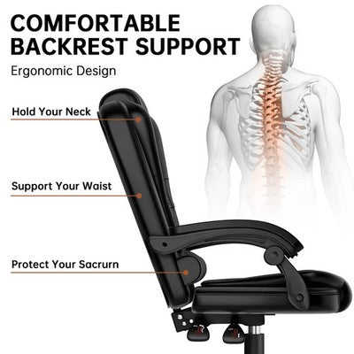 GartistGO Executive Office Chair High Back Desk Ergonomic Recliner Gray Black