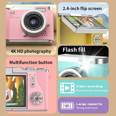 AMORUS 4K Digital Camera 48MP HD CCD Student Camera Anti Shake 180 Flip - Gift