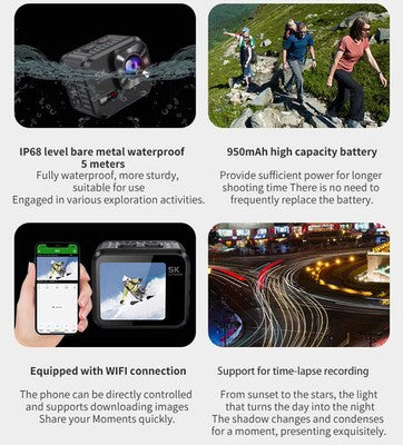 Viran V8 Action Camera 5K30FPS FHD Waterproof Sport Cam Remote Control WiFi