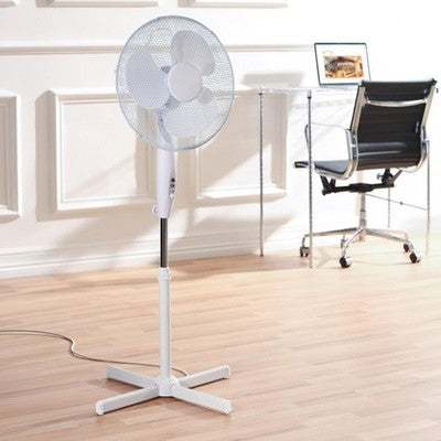 Fine Elements 16in Pedestal Fan Oscillating Adjustable Height 3-Speed White UK