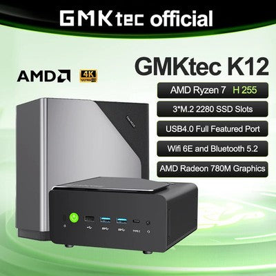 GMKtec K12 Fast Gaming Mini PC AMD Ryzen 7 H 255 16GB DDR5 1TB WiFi 6E BT 5.2