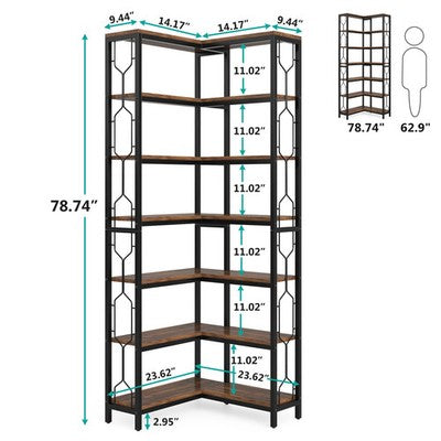 Tribesigns Modern Sleek 7-Tier Industrial Corner Bookshelf Wood Metal Retro UK