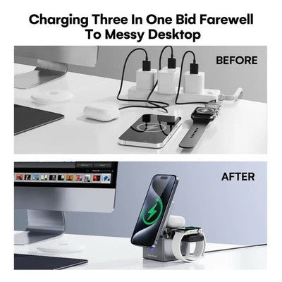 NIUYANE 3-in-1 Wireless Charging Station 15W Fast Charger iPhone Watch AirPods