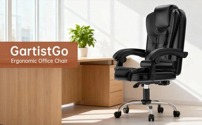 GartistGO Executive Office Chair High Back Desk Ergonomic Recliner Gray Black