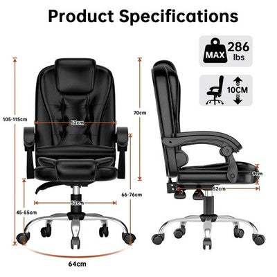 GartistGO Executive Office Chair High Back Desk Ergonomic Recliner Gray Black