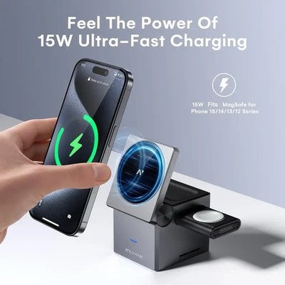 NIUYANE 3-in-1 Wireless Charging Station 15W Fast Charger iPhone Watch AirPods