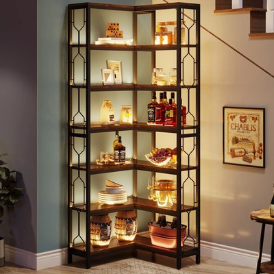 Tribesigns Modern Sleek 7-Tier Industrial Corner Bookshelf Wood Metal Retro UK