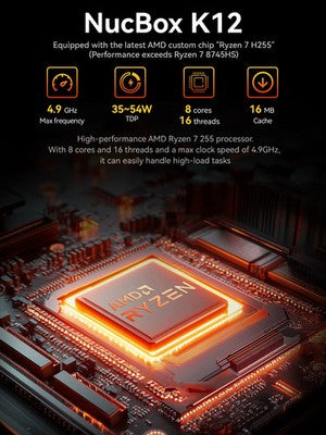 GMKtec K12 Fast Gaming Mini PC AMD Ryzen 7 H 255 16GB DDR5 1TB WiFi 6E BT 5.2