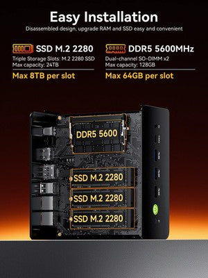 GMKtec K12 Fast Gaming Mini PC AMD Ryzen 7 H 255 16GB DDR5 1TB WiFi 6E BT 5.2