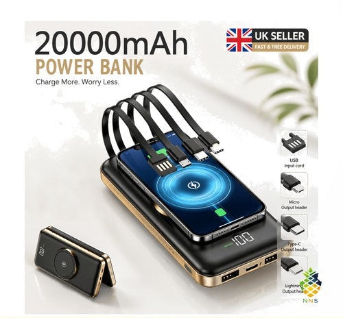 20000mAh Power Bank Portable Charger LED Display Dual Output USB Fast Charge UK