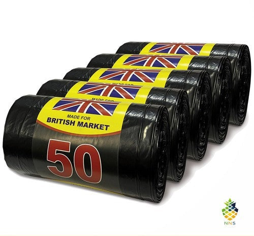 250 Heavy Duty Black Bin Liners 75L 5 Rolls 50 Per Roll 72x85cm Sacks UK