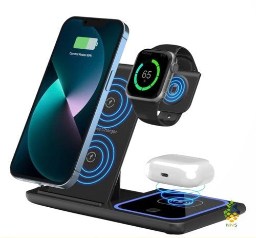 3-in-1 Wireless Charging Station Foldable Qi Charger Phone Watch Earbuds USB-C U