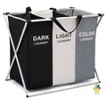 3-Section Laundry Sorter Basket Foldable Large Clothes Hamper with Handles UK