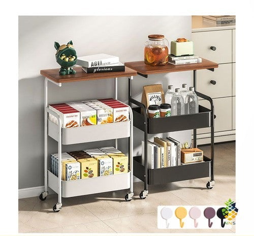 3-Tier Rolling Storage Cart with Tabletop Snack Rack Wheels Home Office Trolley
