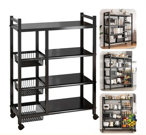 4-Tier Heavy Duty Metal Kitchen Storage Trolley Cart Wheels Fruit Basket UK