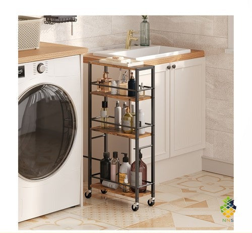 4-Tier Rolling Service Cart Utility Trolley with Rails Brakes Kitchen Dining UK