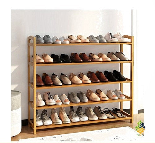 5-Tier Bamboo Shoe Rack Freestanding Storage Organiser Space-Saving Natural UK