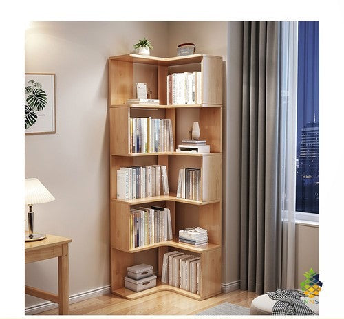 5-Tier Narrow Corner Bookshelf L-Shaped Freestanding Wood Storage 40x40x162cm UK