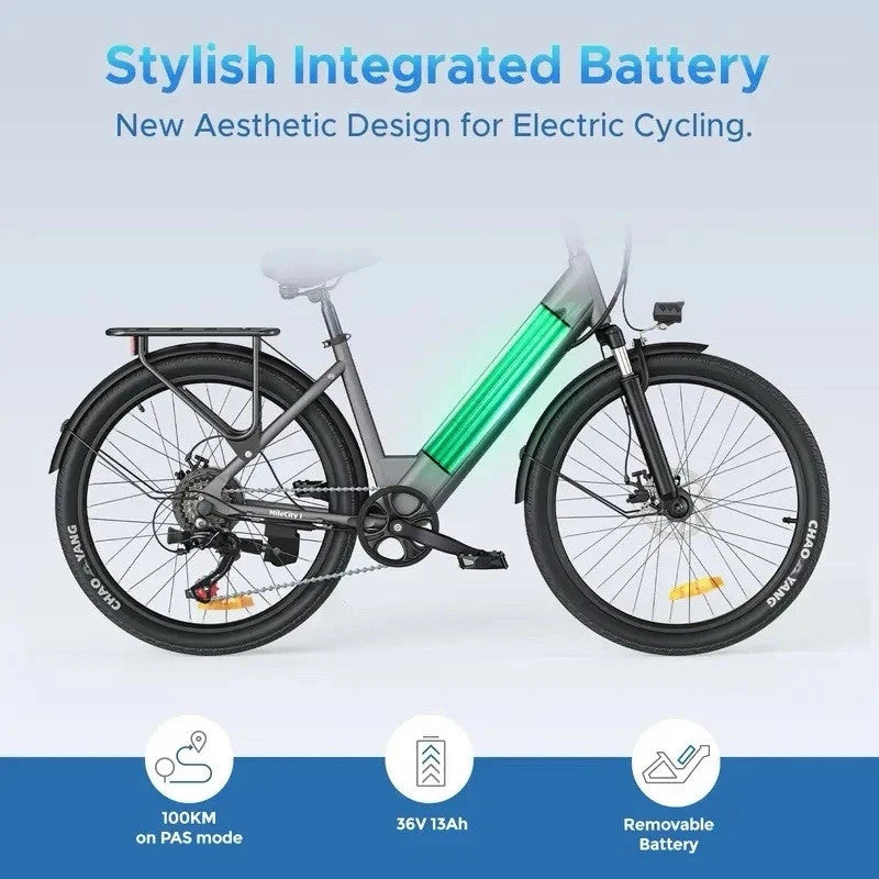 Hillmiles MileCity Electric Bike 250W 36V 13Ah 26" Fat Tyre E-Bike Long 100km