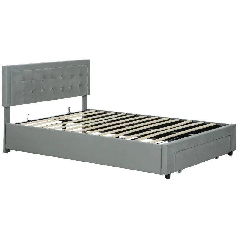 HOMCOM King Size Bed Frame Headboard Storage Grey Modern UK