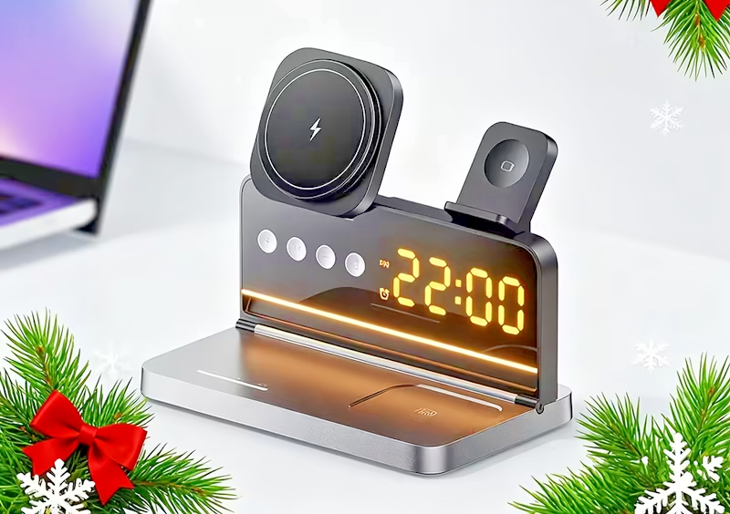 5-in-1 Wireless Charging Station 15W Fast Charger Watch AirPods Night Light UK