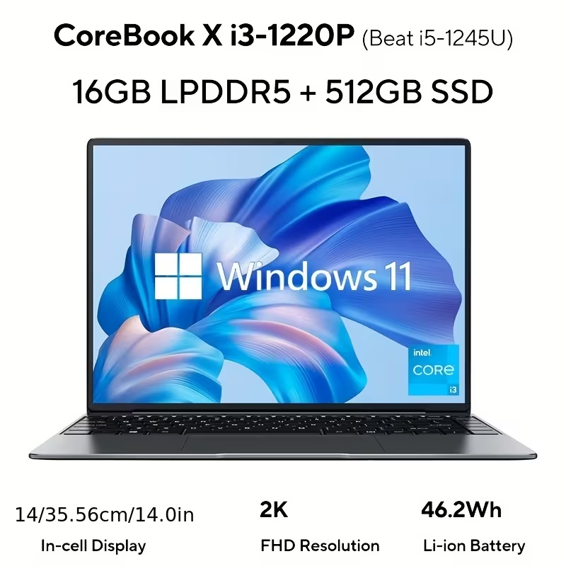 CHUWI CoreBook X 14” Laptop Ryzen 5 7430U Fast Charge 16GB 512GB 2K IPS Win11 UK