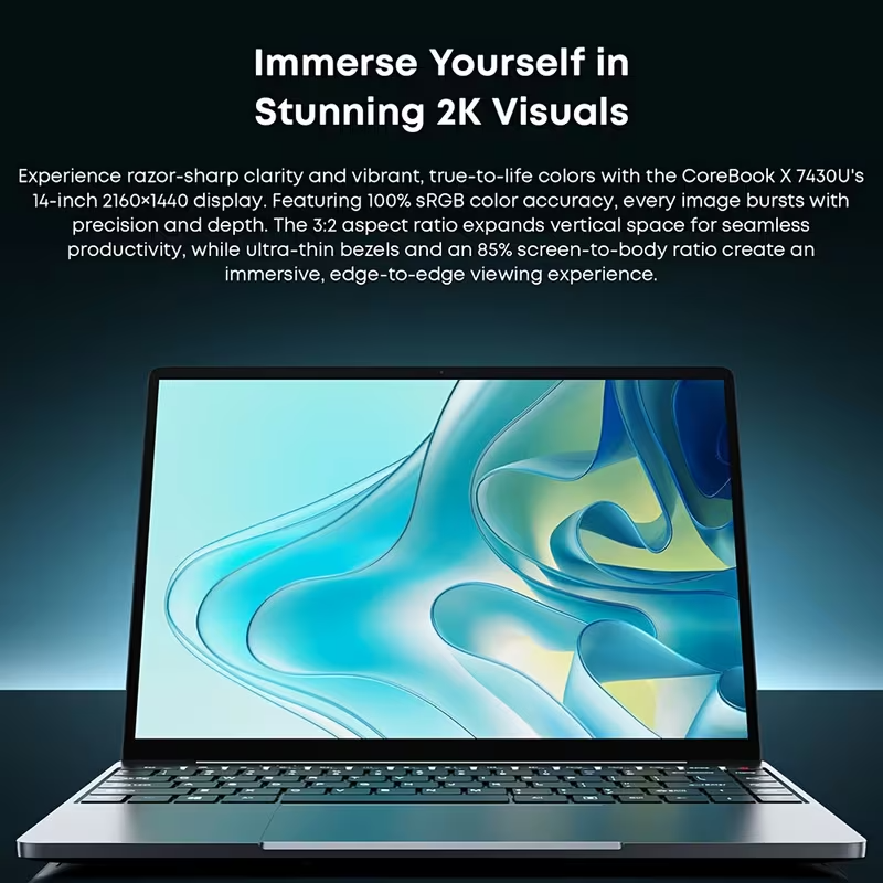 CHUWI CoreBook X 14” Laptop Ryzen 5 7430U Fast Charge 16GB 512GB 2K IPS Win11 UK