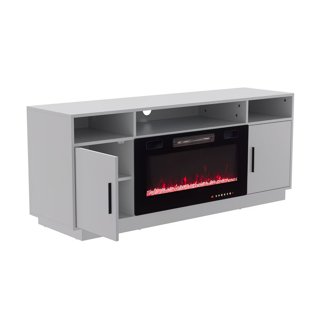 Modern Electric Fireplace TV Stand LED Flames Remote Storage Console White UK