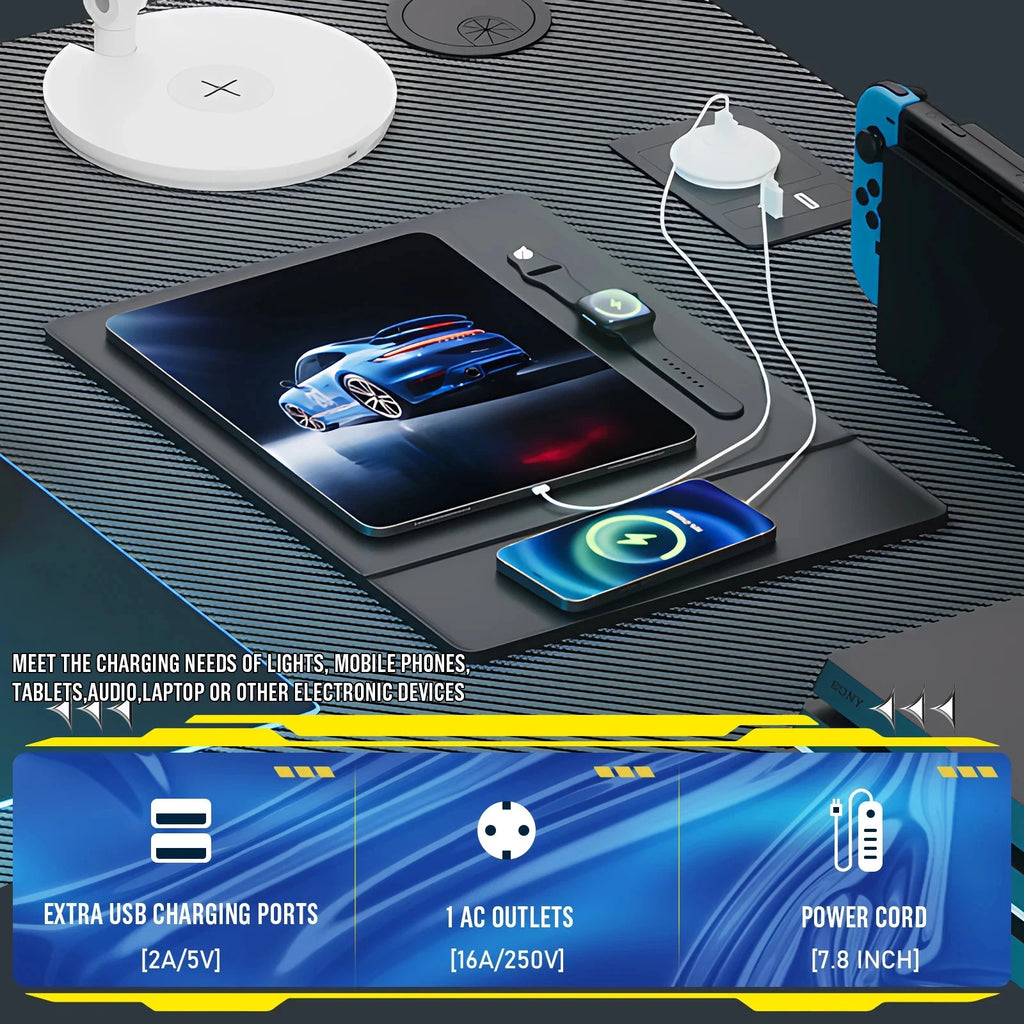 COMHOMA L Shaped Gaming Desk with Power Outlets USB Corner Computer PC Desk UK