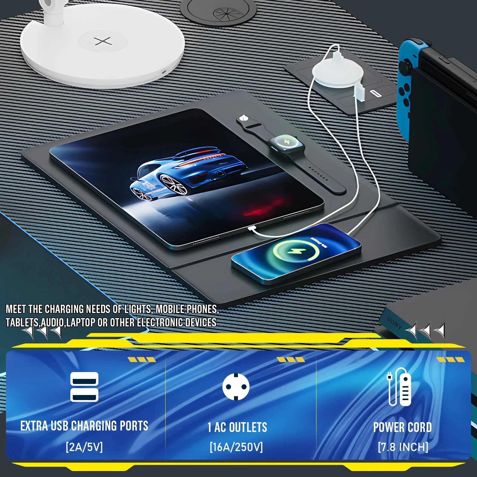 COMHOMA L Shaped Gaming Desk with Power Outlets USB Corner Computer PC Desk UK