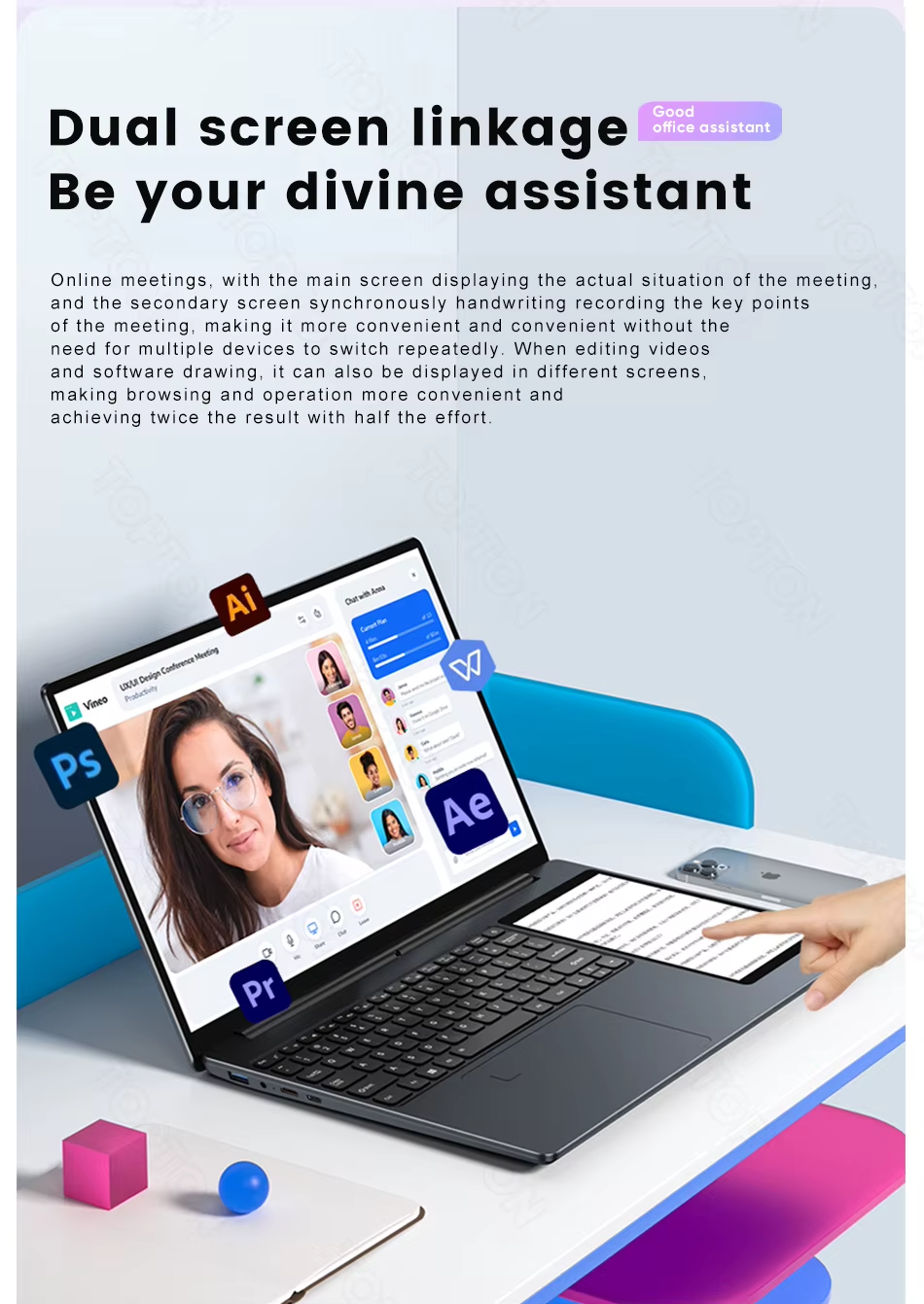Office Laptop Win11 15.6 " + 7" Touch Dual Screen Display Intel N100 Finger ID