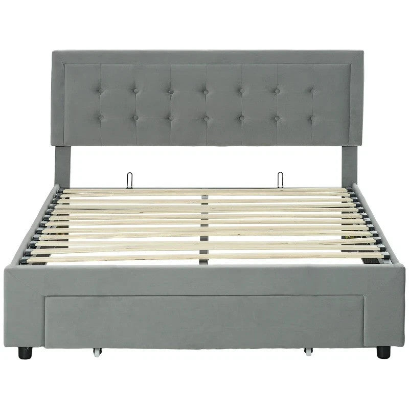 HOMCOM Double Bed Frame Headboard Storage Grey Modern UK