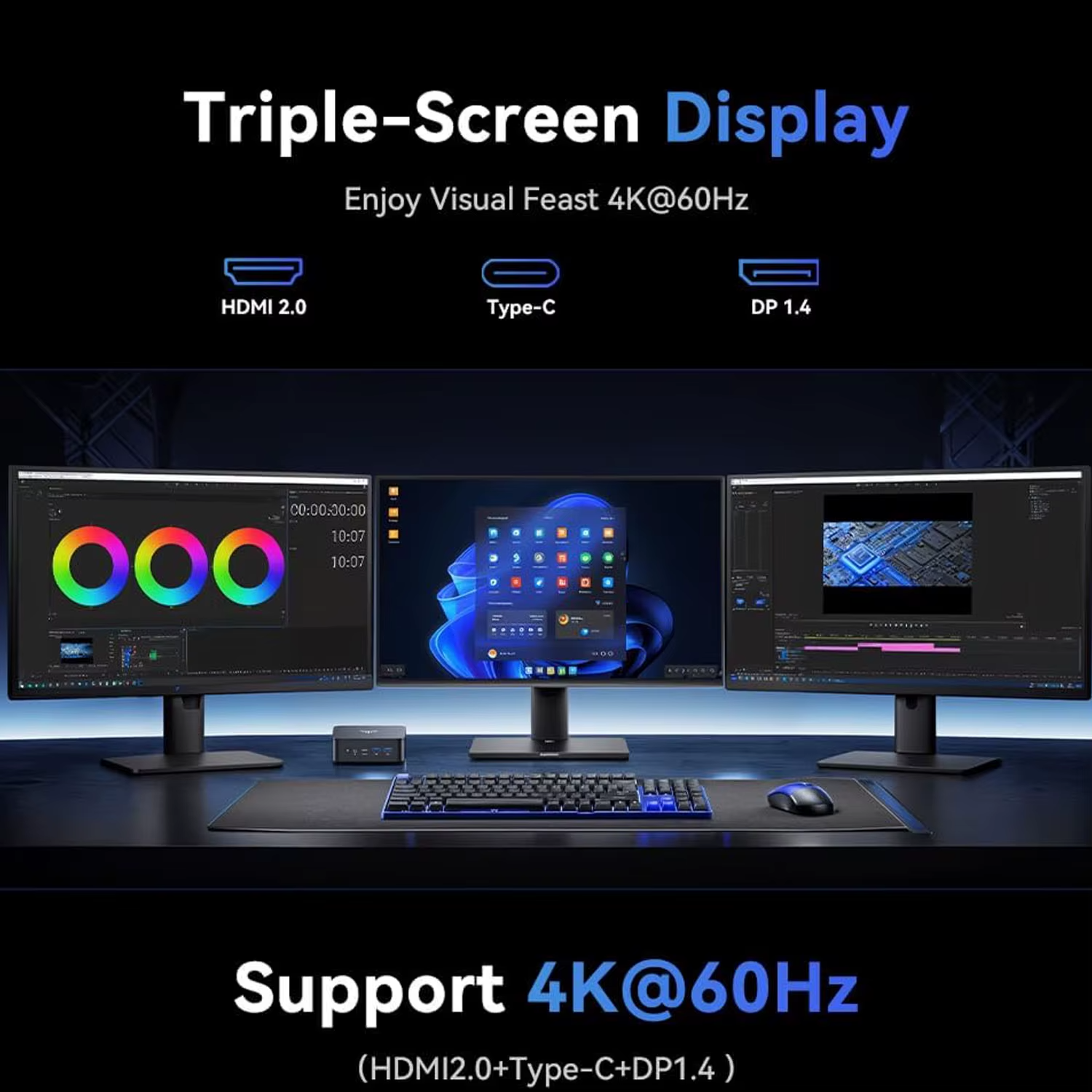 NiPoGi E3 Ryzen 5 Mini PC 3.7GHz 4 Core 16GB 512GB SSD Win11 Pro Wifi Triple 4K