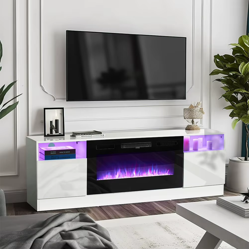 Breeins Modern Electric Fireplace TV Stand LED Flames Remote Storage Console UK