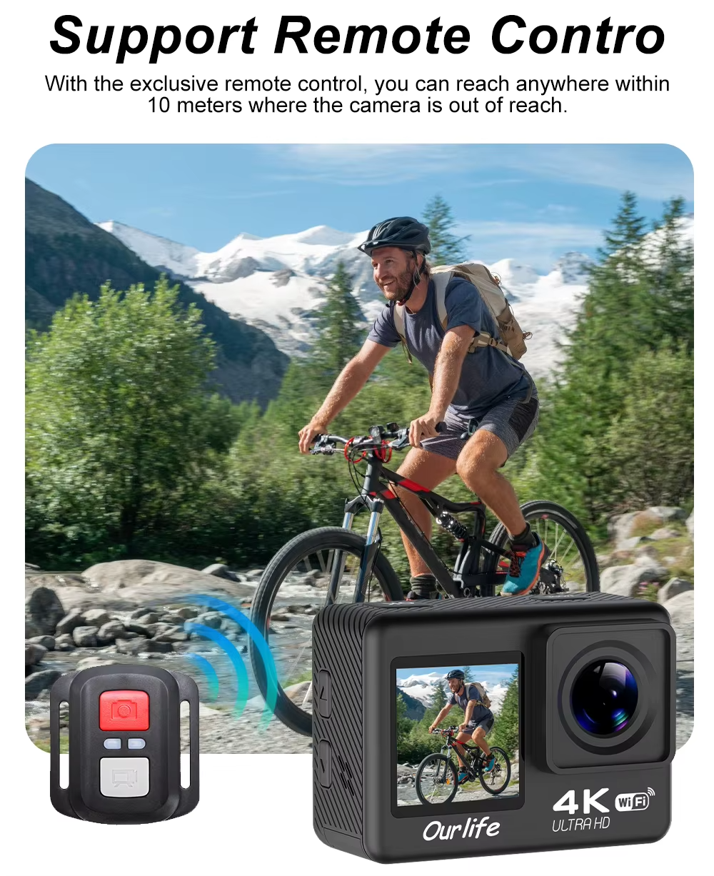 OURLIFE Q600 4K30FPS Action Camera WiFi 30m Waterproof + 64GB SD UK
